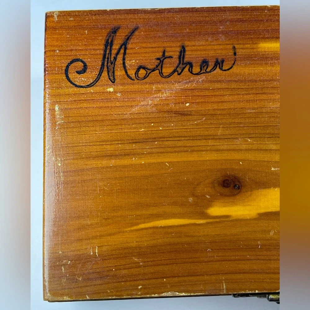 Vintage wooden cedar “Mother” jewelry box